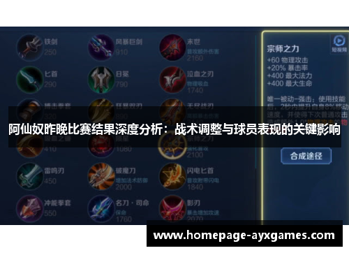 阿仙奴昨晚比赛结果深度分析:战术调整与球员表现的关键影响 阿仙奴昨晚比赛结果深度分析:战术调整与球员表现的关键影响